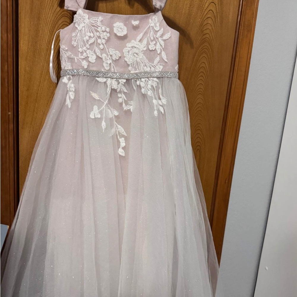 David's Bridal Pink and White Floral Kids Dress